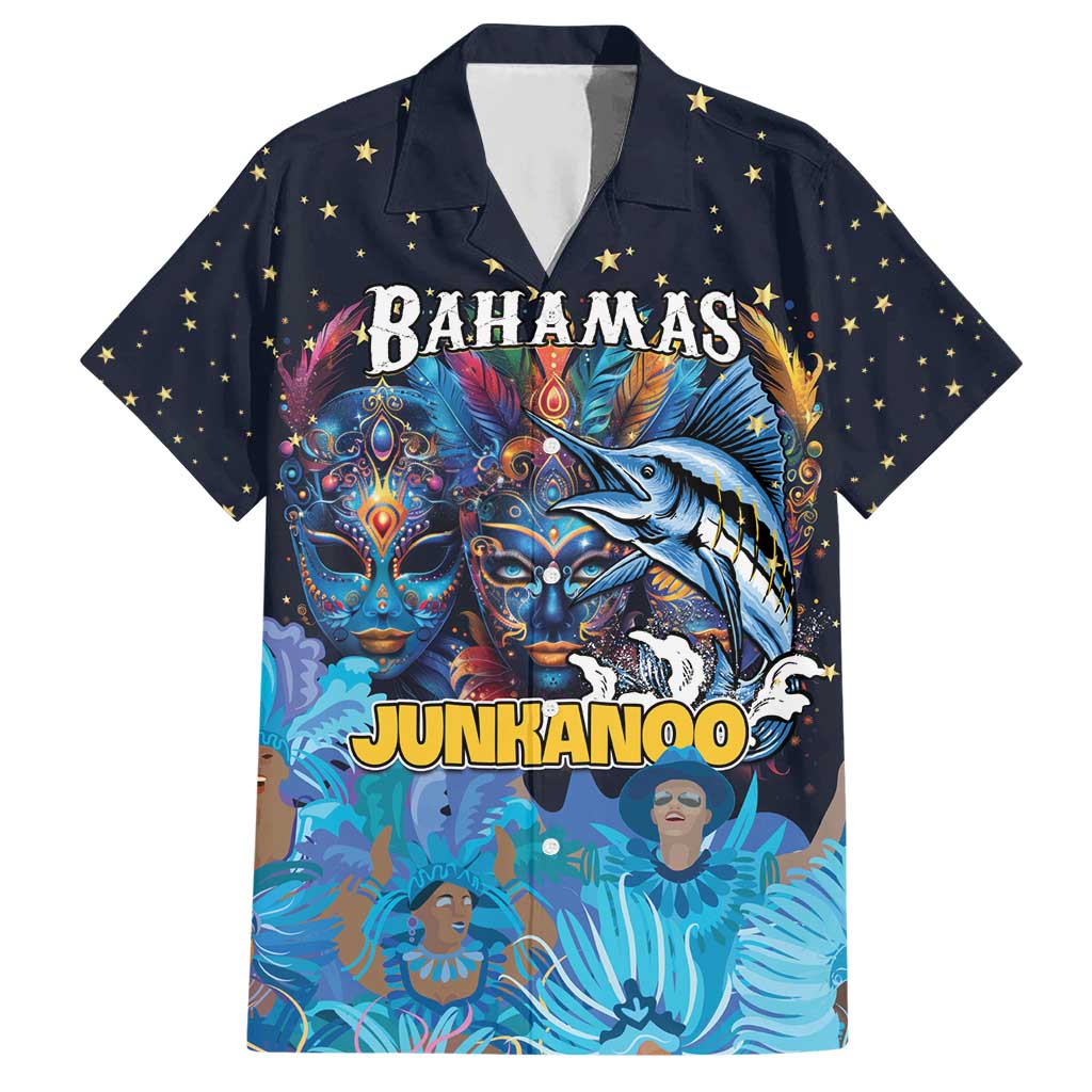 Personalized Bahamas Junkanoo Hawaiian Shirt Bahamian Mask Blue Marlin - Wonder Print Shop