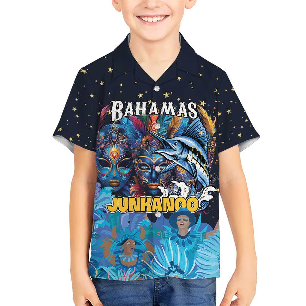 Personalized Bahamas Junkanoo Kid Hawaiian Shirt Bahamian Mask Blue Marlin - Wonder Print Shop