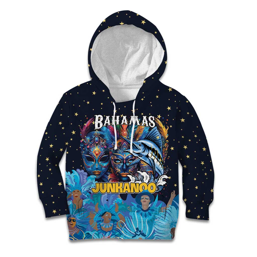 Personalized Bahamas Junkanoo Kid Hoodie Bahamian Mask Blue Marlin - Wonder Print Shop