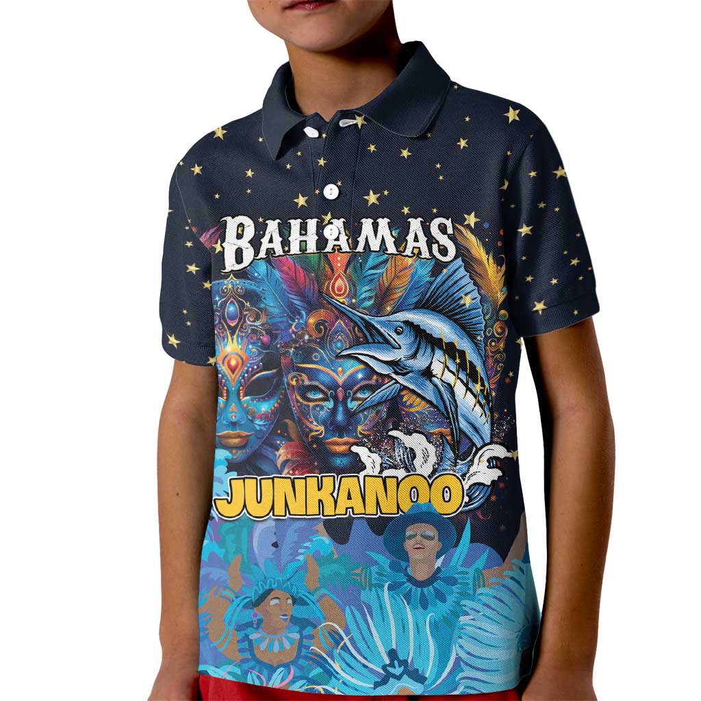 Personalized Bahamas Junkanoo Kid Polo Shirt Bahamian Mask Blue Marlin - Wonder Print Shop