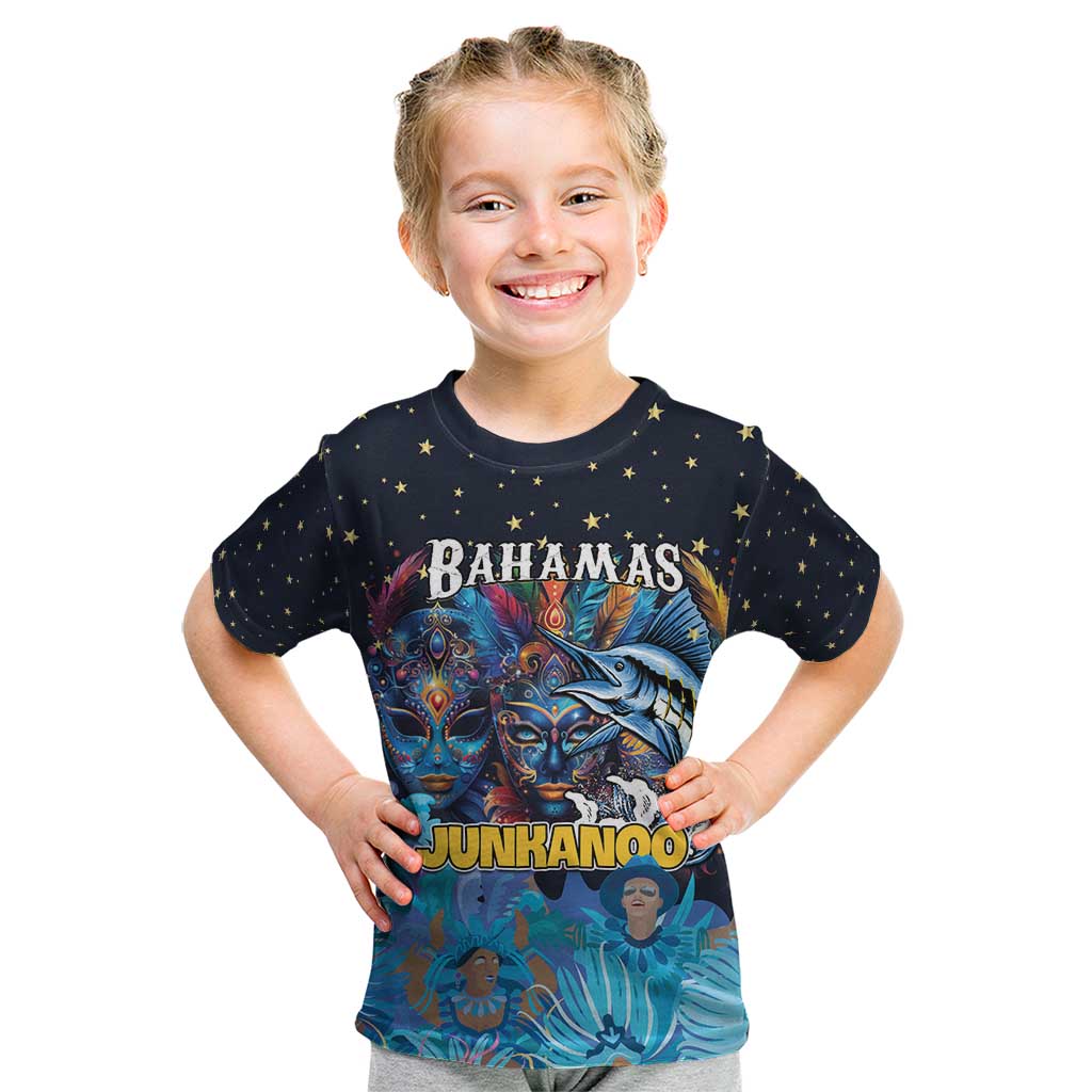 Personalized Bahamas Junkanoo Kid T Shirt Bahamian Mask Blue Marlin - Wonder Print Shop