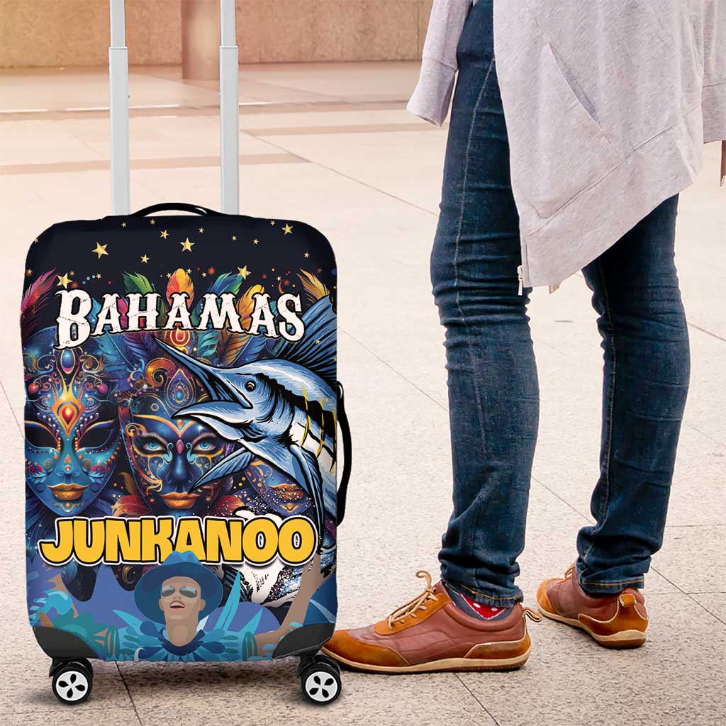 Bahamas Junkanoo Luggage Cover Bahamian Mask Blue Marlin