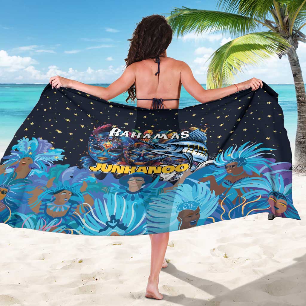 Navy sarong back view with star pattern and Junkanoo mask graphic