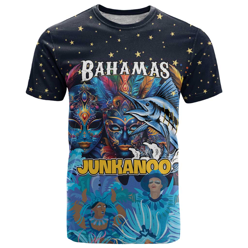 Personalized Bahamas Junkanoo T Shirt Bahamian Mask Blue Marlin - Wonder Print Shop