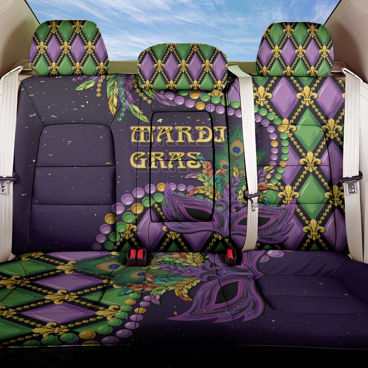 Mardi Gras Back Car Seat Cover Luxury Mask Fleur De Lis - Wonder Print Shop