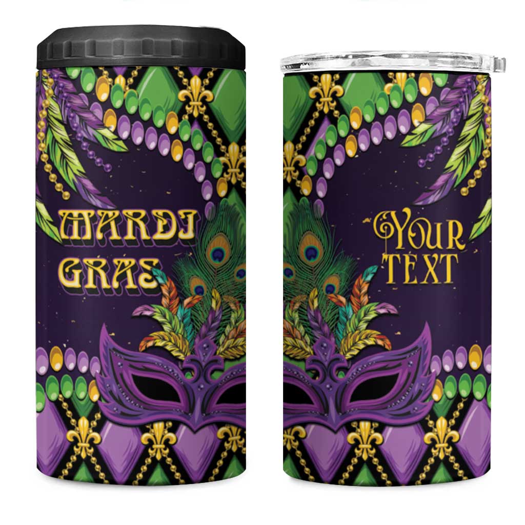 Personalized Mardi Gras 4 in 1 Can Cooler Tumbler Luxury Mask Fleur De Lis - Wonder Print Shop