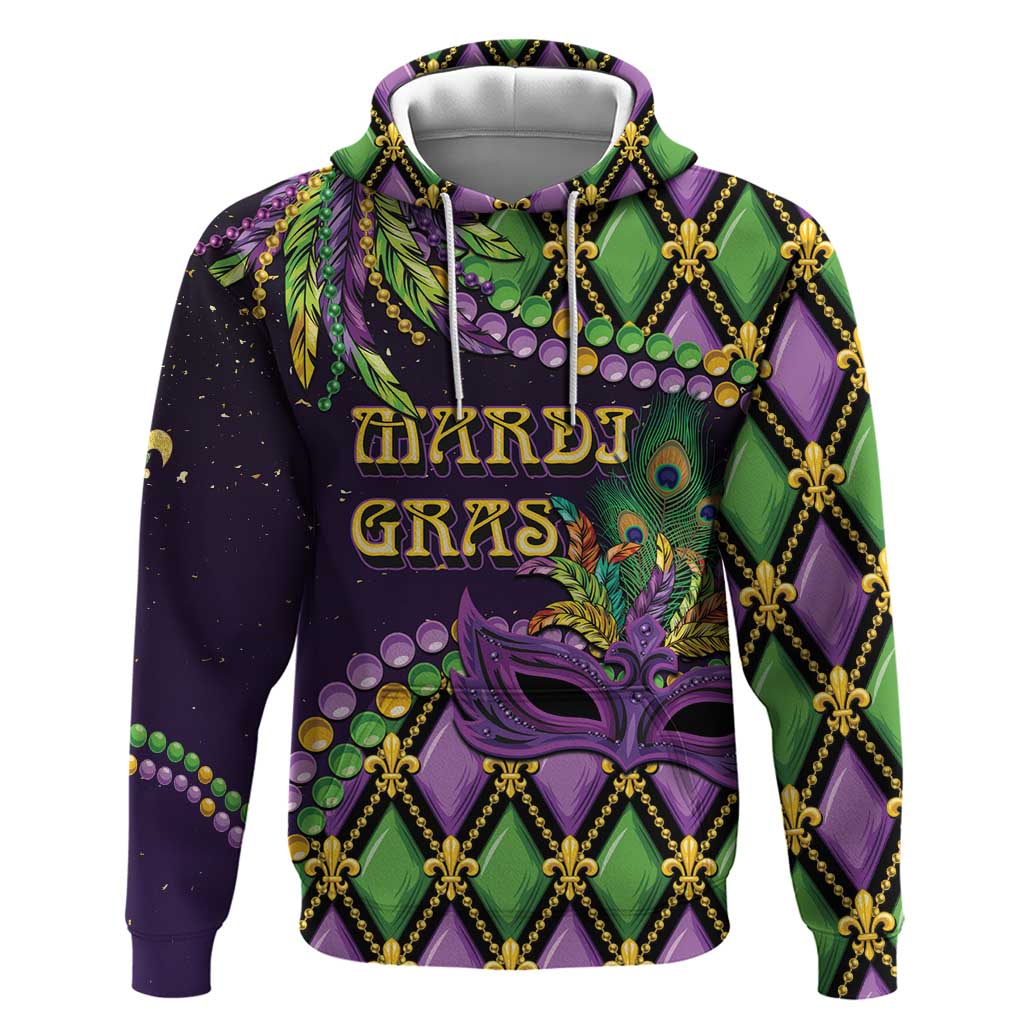 Personalized Mardi Gras Hoodie Luxury Mask Fleur De Lis - Wonder Print Shop