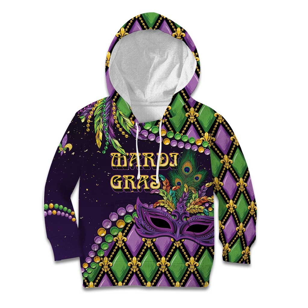 Personalized Mardi Gras Kid Hoodie Luxury Mask Fleur De Lis - Wonder Print Shop