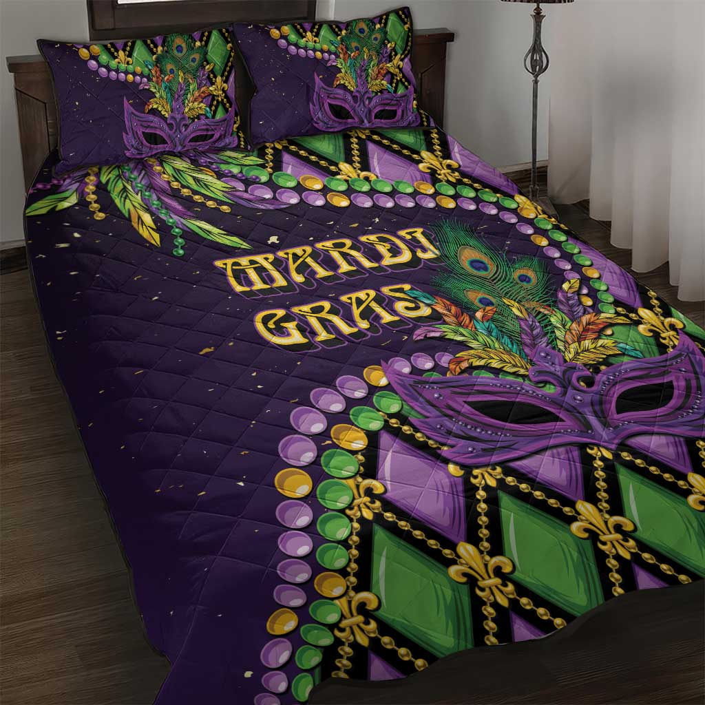 Mardi Gras Quilt Bed Set Luxury Mask Fleur De Lis - Wonder Print Shop