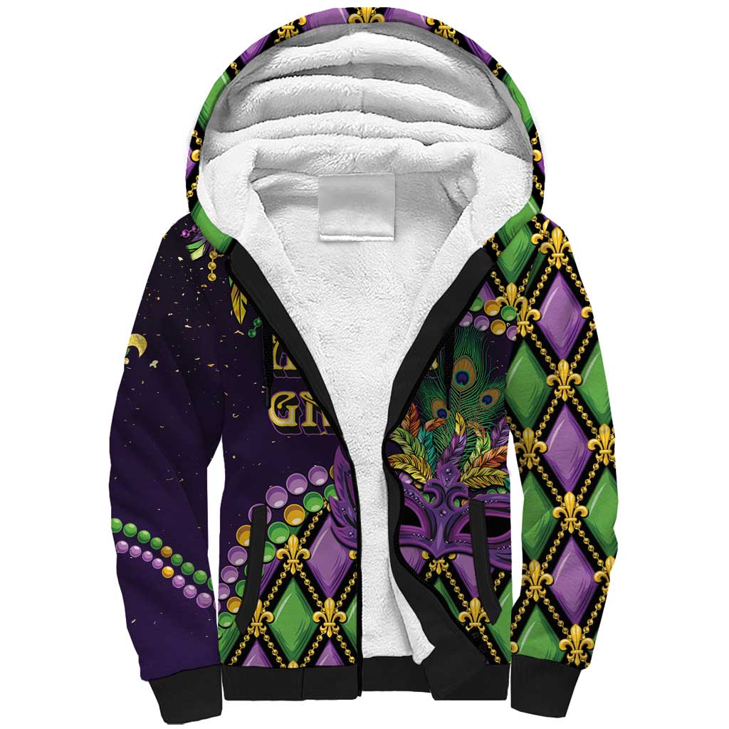 Personalized Mardi Gras Sherpa Hoodie Luxury Mask Fleur De Lis