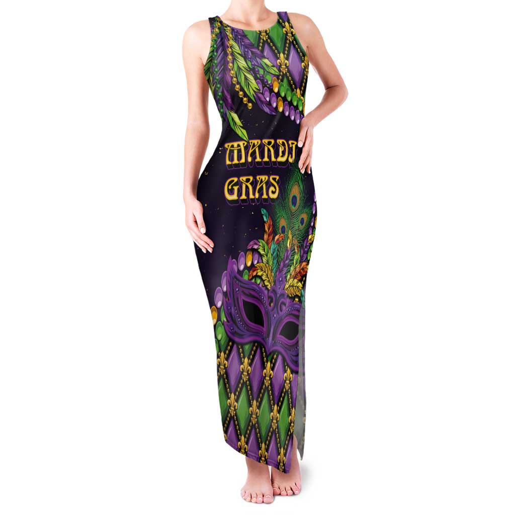 Personalized Mardi Gras Tank Maxi Dress Luxury Mask Fleur De Lis