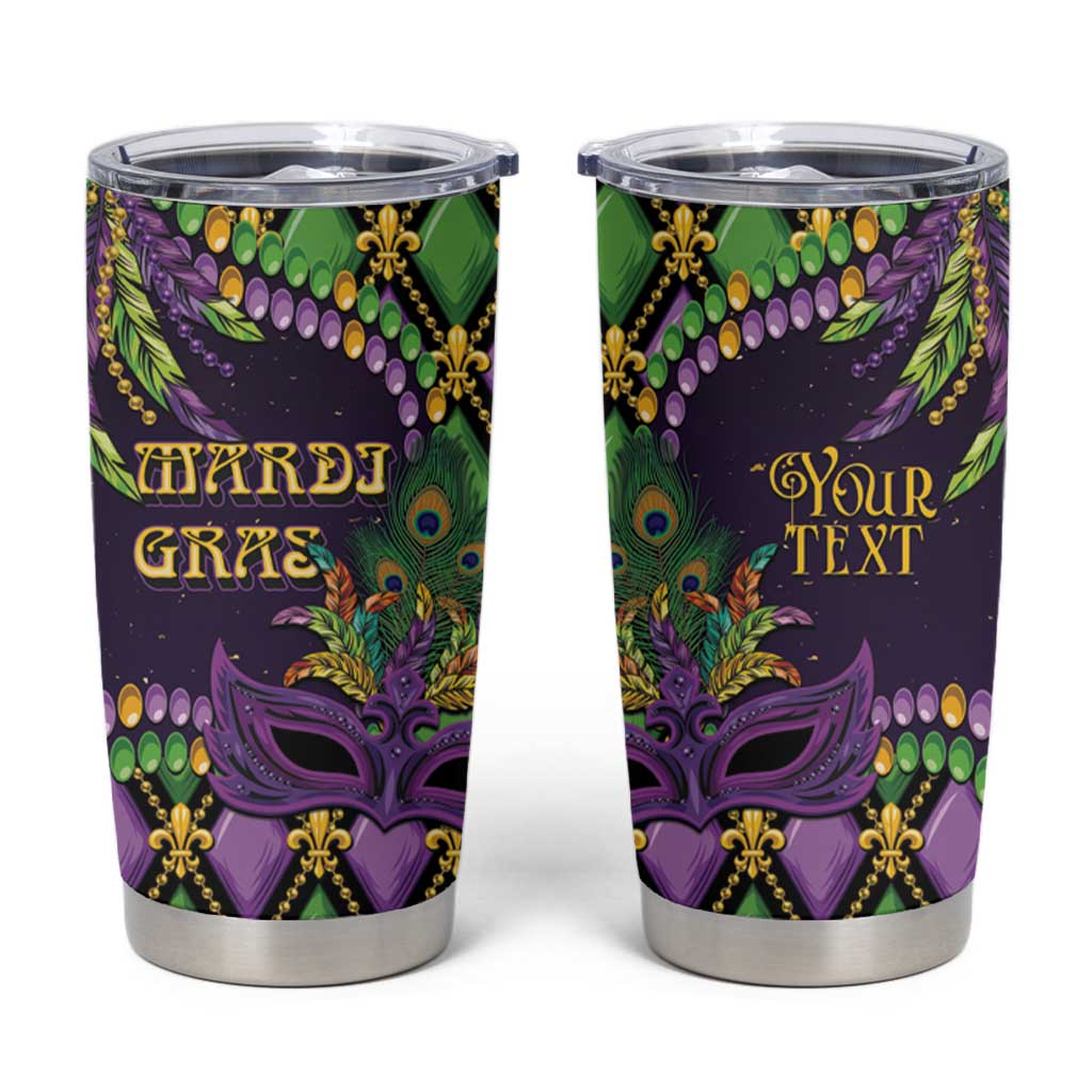 Personalized Mardi Gras Tumbler Cup Luxury Mask Fleur De Lis