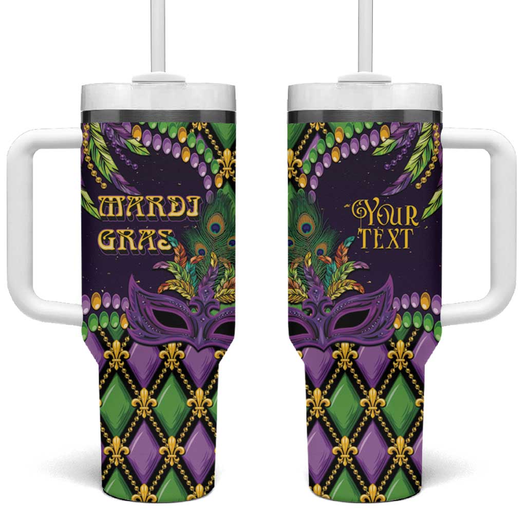 Personalized Mardi Gras Tumbler With Handle Luxury Mask Fleur De Lis