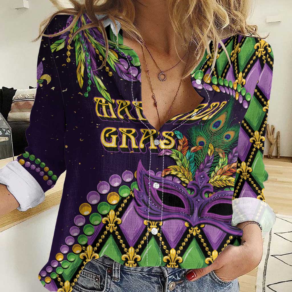 Personalized Mardi Gras Women Casual Shirt Luxury Mask Fleur De Lis