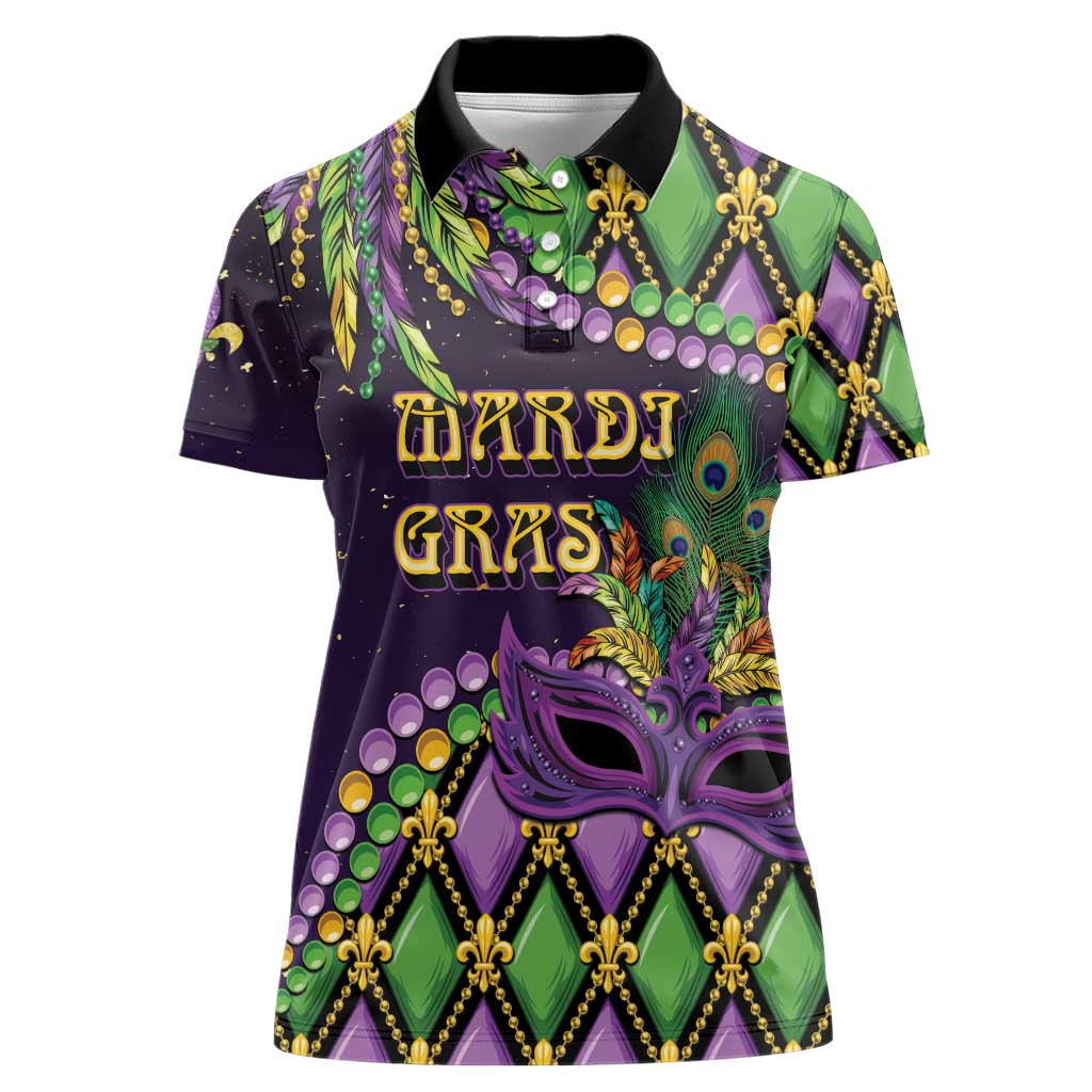 Personalized Mardi Gras Women Polo Shirt Luxury Mask Fleur De Lis