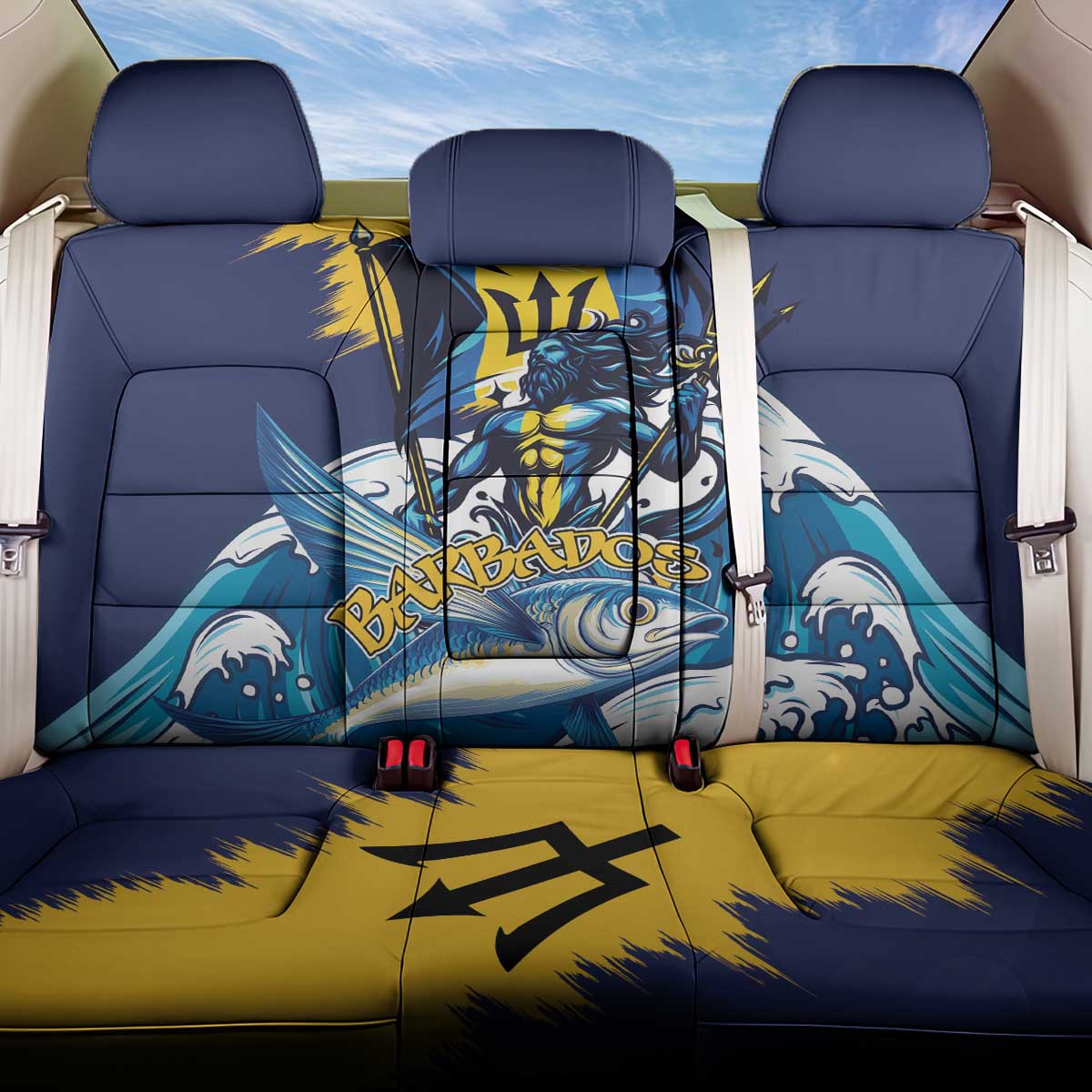 Barbados God Of The Sea Back Car Seat Cover Bajan Flying Fish Special Version - Wonder Print Shop