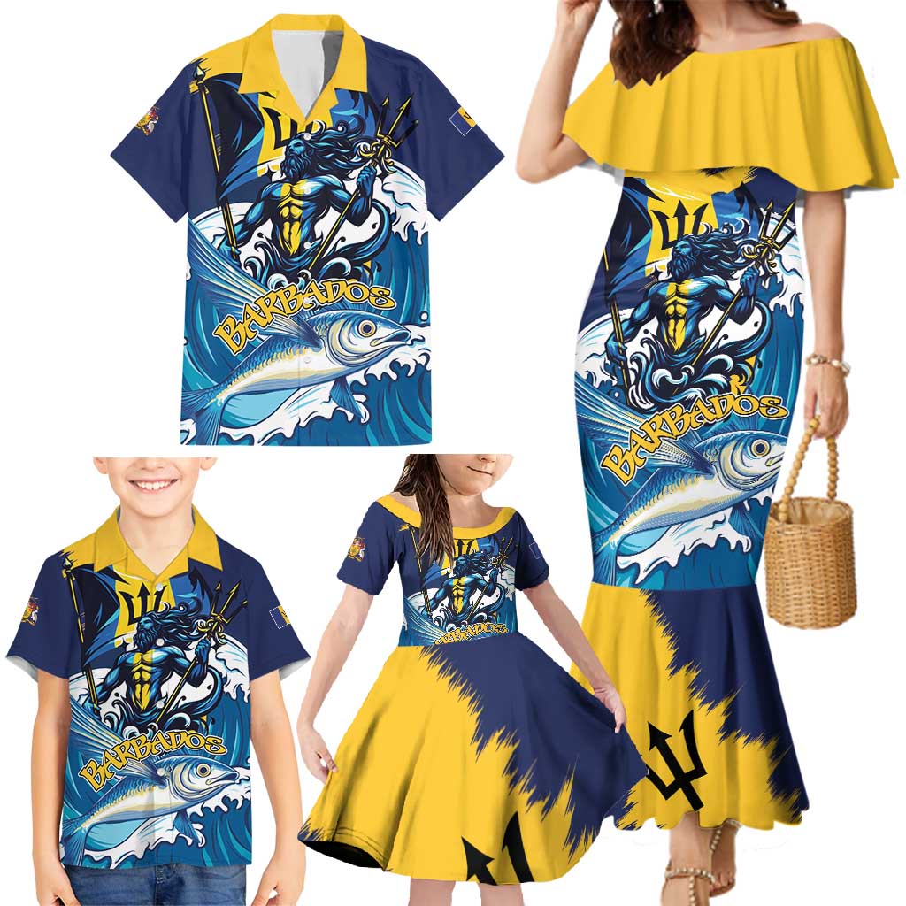 Personalized Barbados God Of The Sea Family Matching Mermaid Dress and Hawaiian Shirt Bajan Flying Fish Special Version - Wonder Print Shop