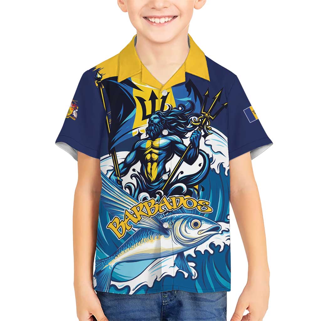 Personalized Barbados God Of The Sea Kid Hawaiian Shirt Bajan Flying Fish Special Version - Wonder Print Shop