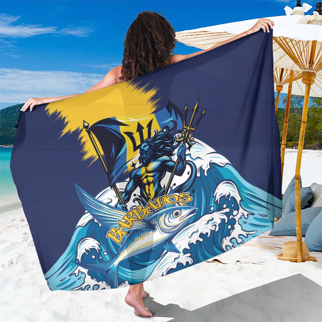 Blue sarong with flying fish and waves print, yellow and white accents
