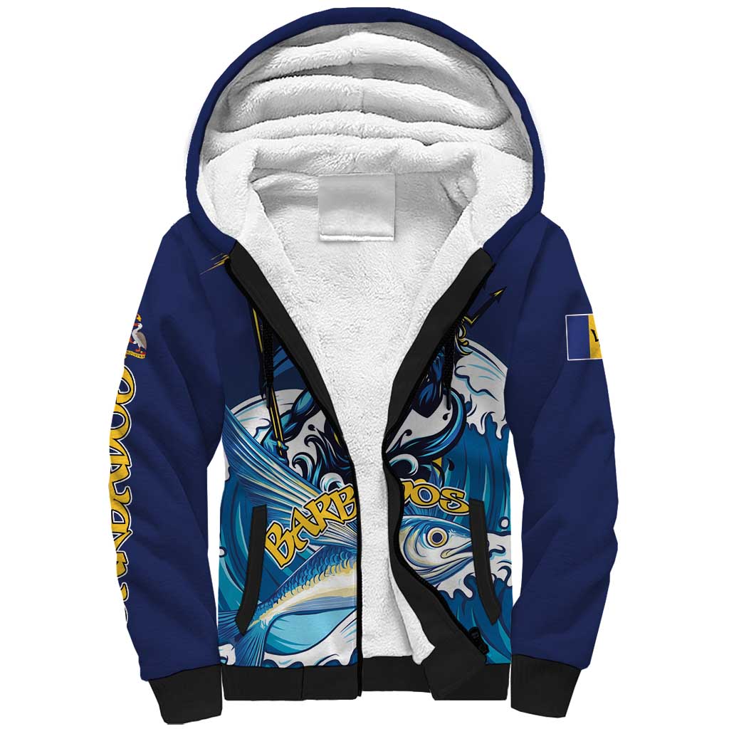 Personalized Barbados God Of The Sea Sherpa Hoodie Bajan Flying Fish Special Version - Wonder Print Shop