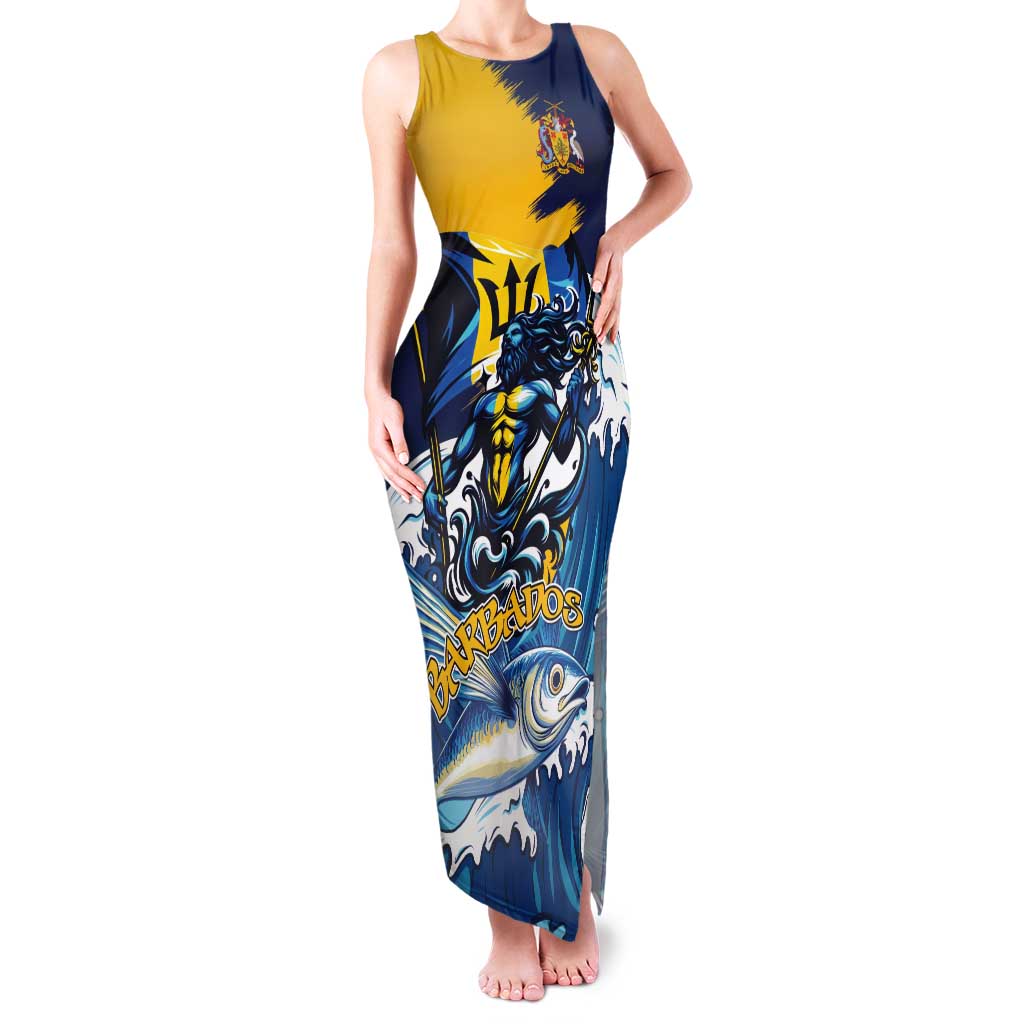 Personalized Barbados God Of The Sea Tank Maxi Dress Bajan Flying Fish Special Version - Wonder Print Shop