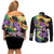 Personalized Mardi Gras Couples Matching Off Shoulder Short Dress and Long Sleeve Button Shirt Carnival Feathers Masks