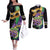 Personalized Mardi Gras Couples Matching Off The Shoulder Long Sleeve Dress and Long Sleeve Button Shirt Carnival Feathers Masks