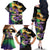 Personalized Mardi Gras Family Matching Off The Shoulder Long Sleeve Dress and Hawaiian Shirt Carnival Feathers Masks