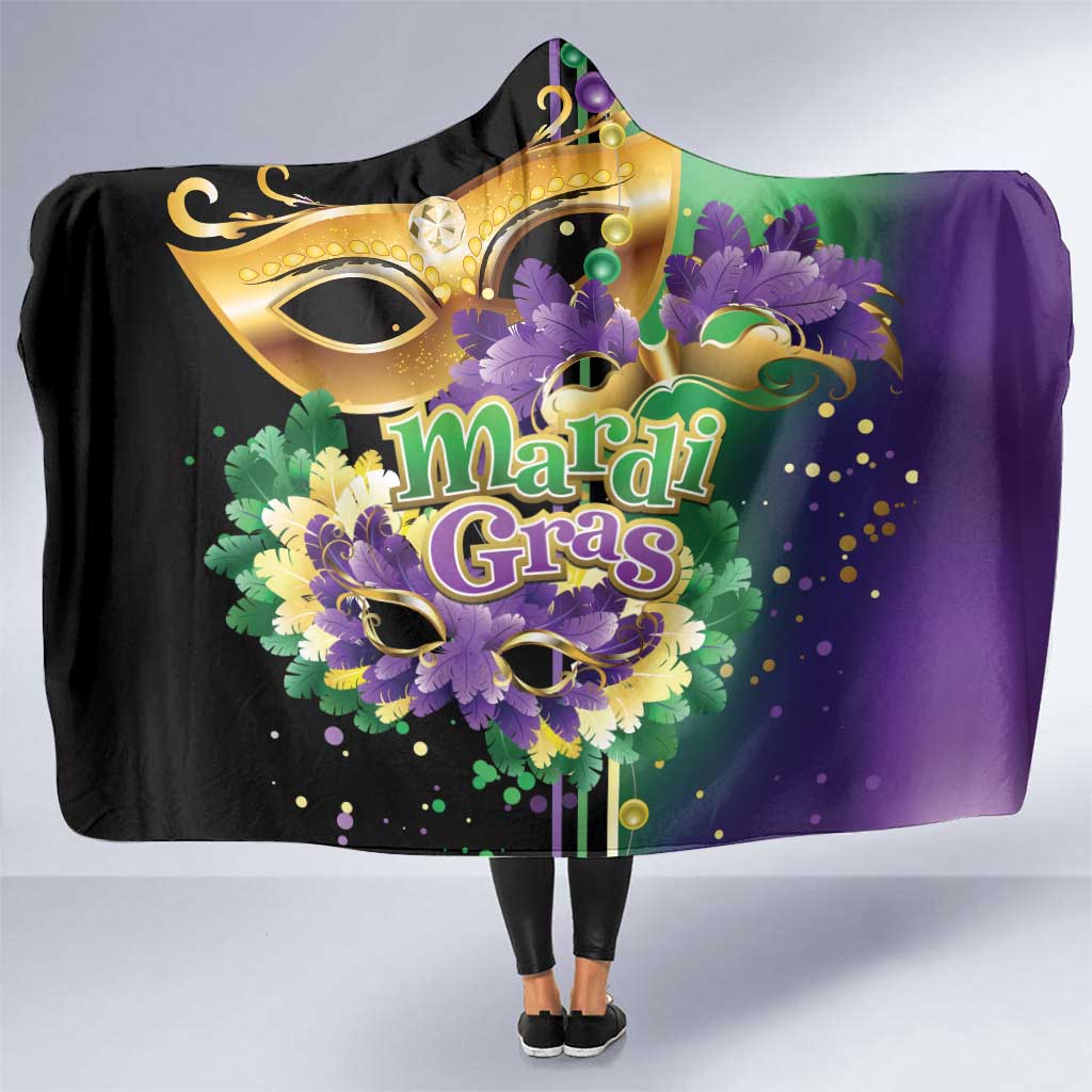 Personalized Mardi Gras Hooded Blanket Carnival Feathers Masks