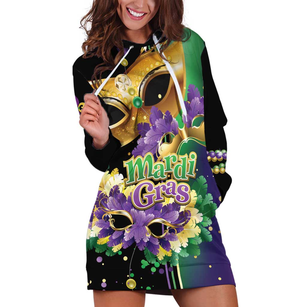 Personalized Mardi Gras Hoodie Dress Carnival Feathers Masks