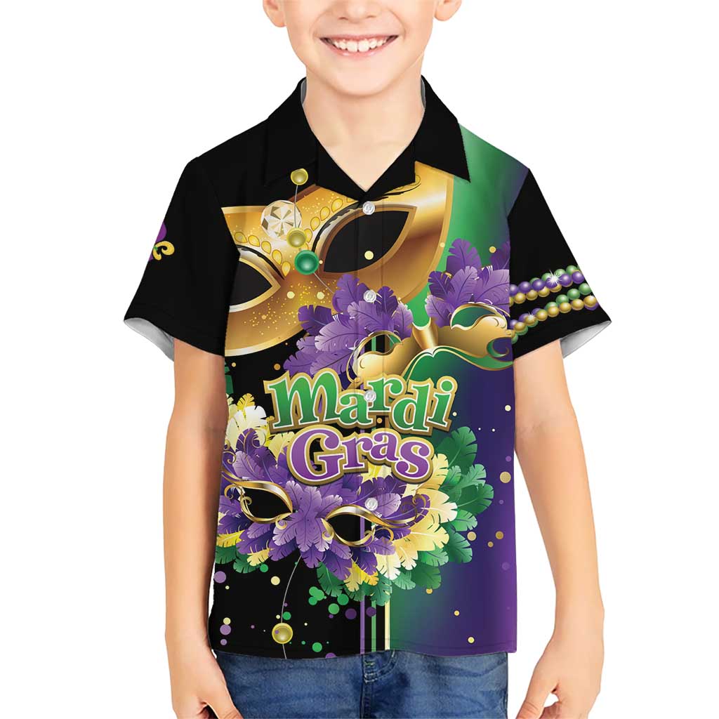 Personalized Mardi Gras Kid Hawaiian Shirt Carnival Feathers Masks