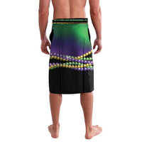 Mardi Gras wrap skirt, green-to-purple gradient with bead border and black hem