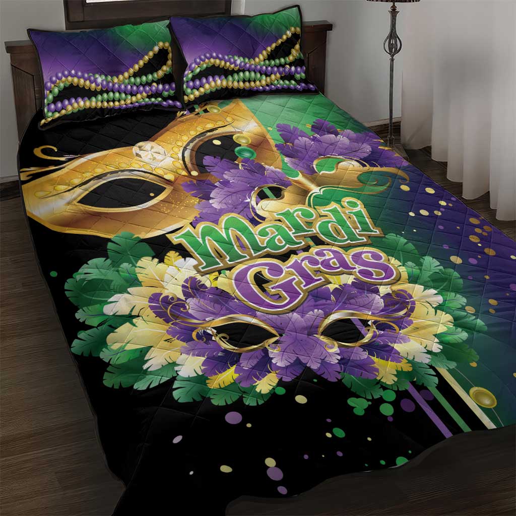 Mardi Gras Quilt Bed Set Carnival Feathers Masks - Wonder Print Shop