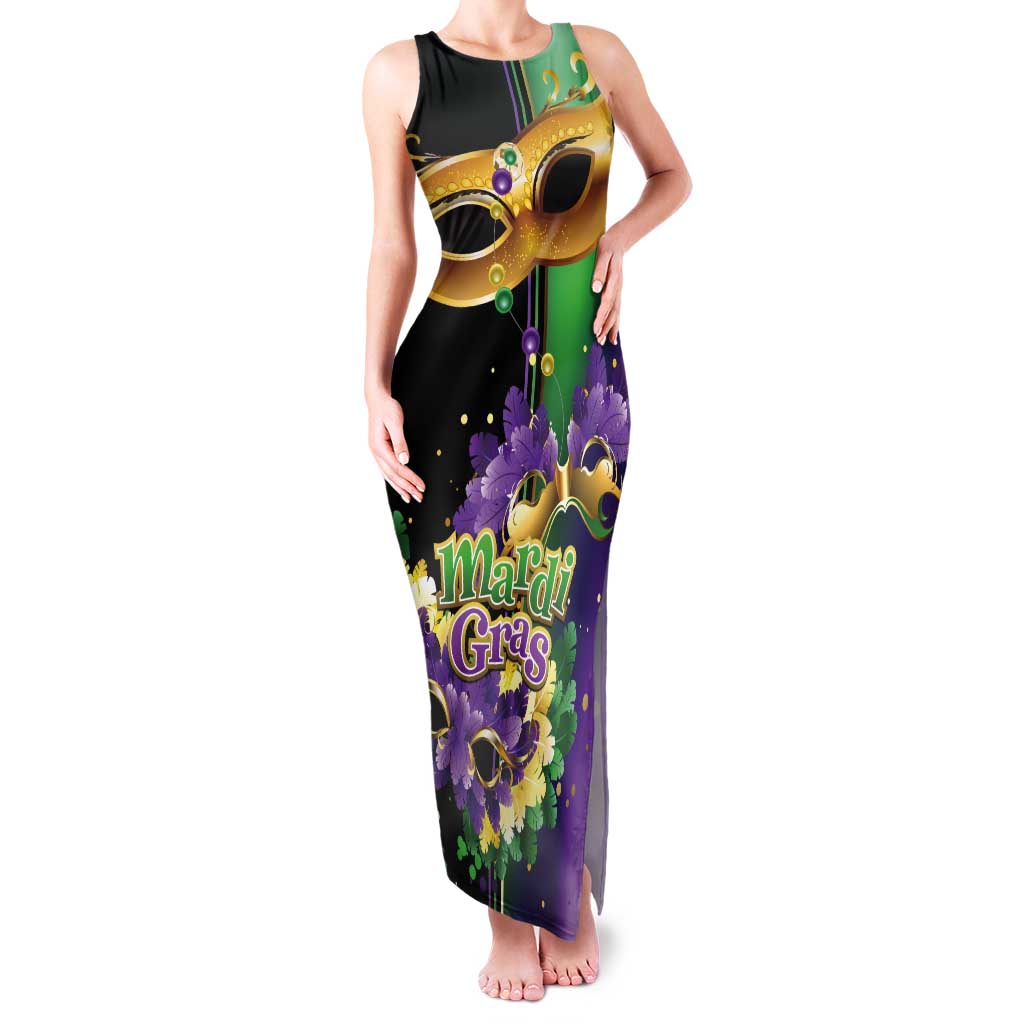 Personalized Mardi Gras Tank Maxi Dress Carnival Feathers Masks