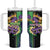 Personalized Mardi Gras Tumbler With Handle Carnival Feathers Masks