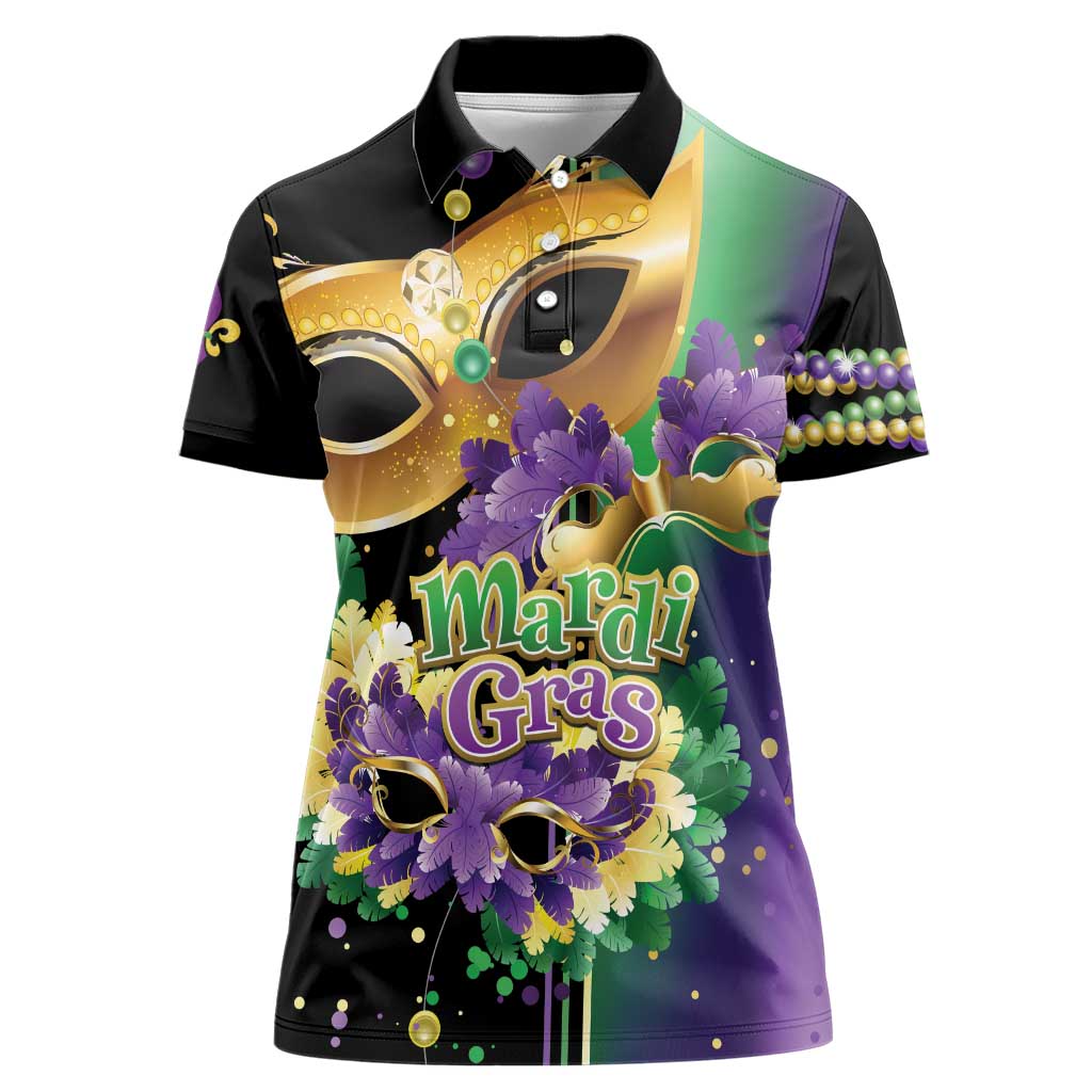 Personalized Mardi Gras Women Polo Shirt Carnival Feathers Masks