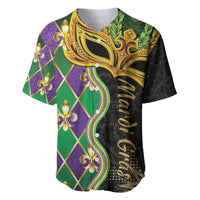 Multicolor baseball jersey with gold Mardi Gras mask and fleur-de-lis diamond pattern