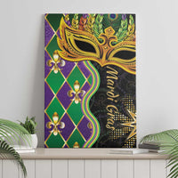 Mardi Gras canvas wall art featuring gold mask design with green, purple, and black accents