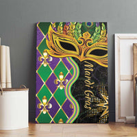 Mardi Gras canvas wall art featuring gold mask artwork with green and purple diamond motifs