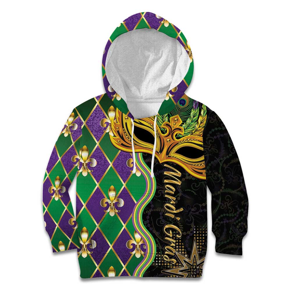 Personalized Mardi Gras Kid Hoodie Gold Mask Unique Style