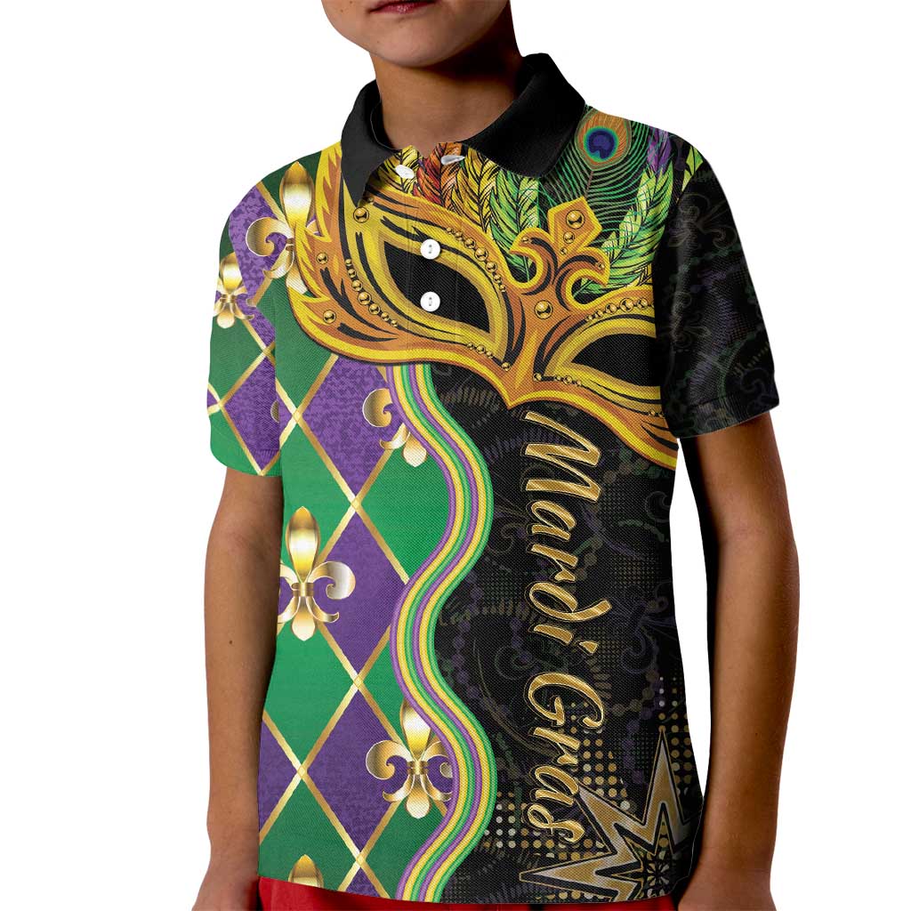 Personalized Mardi Gras Kid Polo Shirt Gold Mask Unique Style