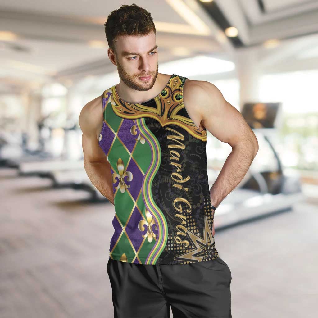 Personalized Mardi Gras Men Tank Top Gold Mask Unique Style - Wonder Print Shop