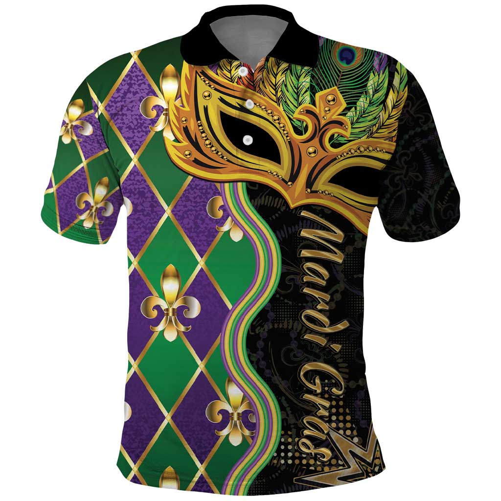 Personalized Mardi Gras Polo Shirt Gold Mask Unique Style - Wonder Print Shop