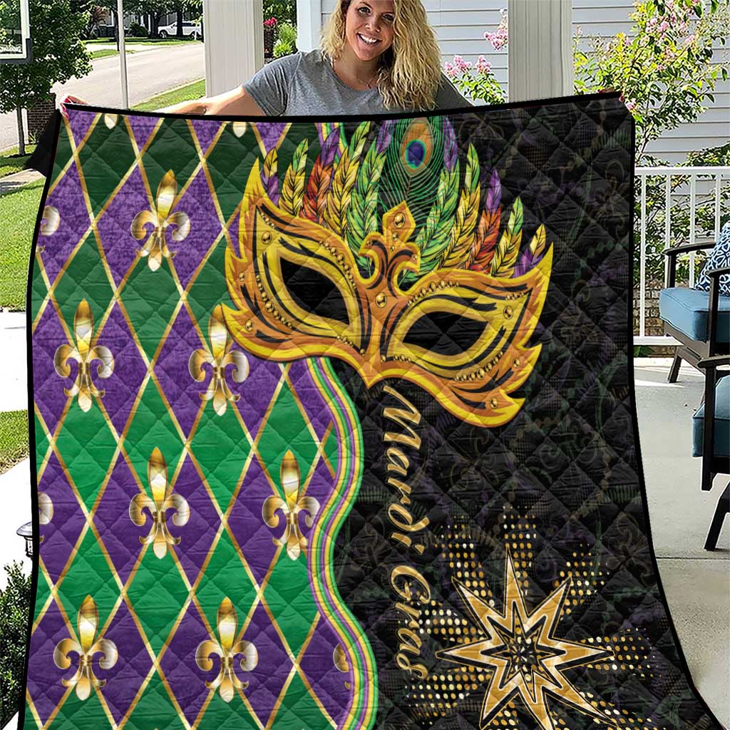 Mardi Gras Quilt Gold Mask Unique Style - Wonder Print Shop