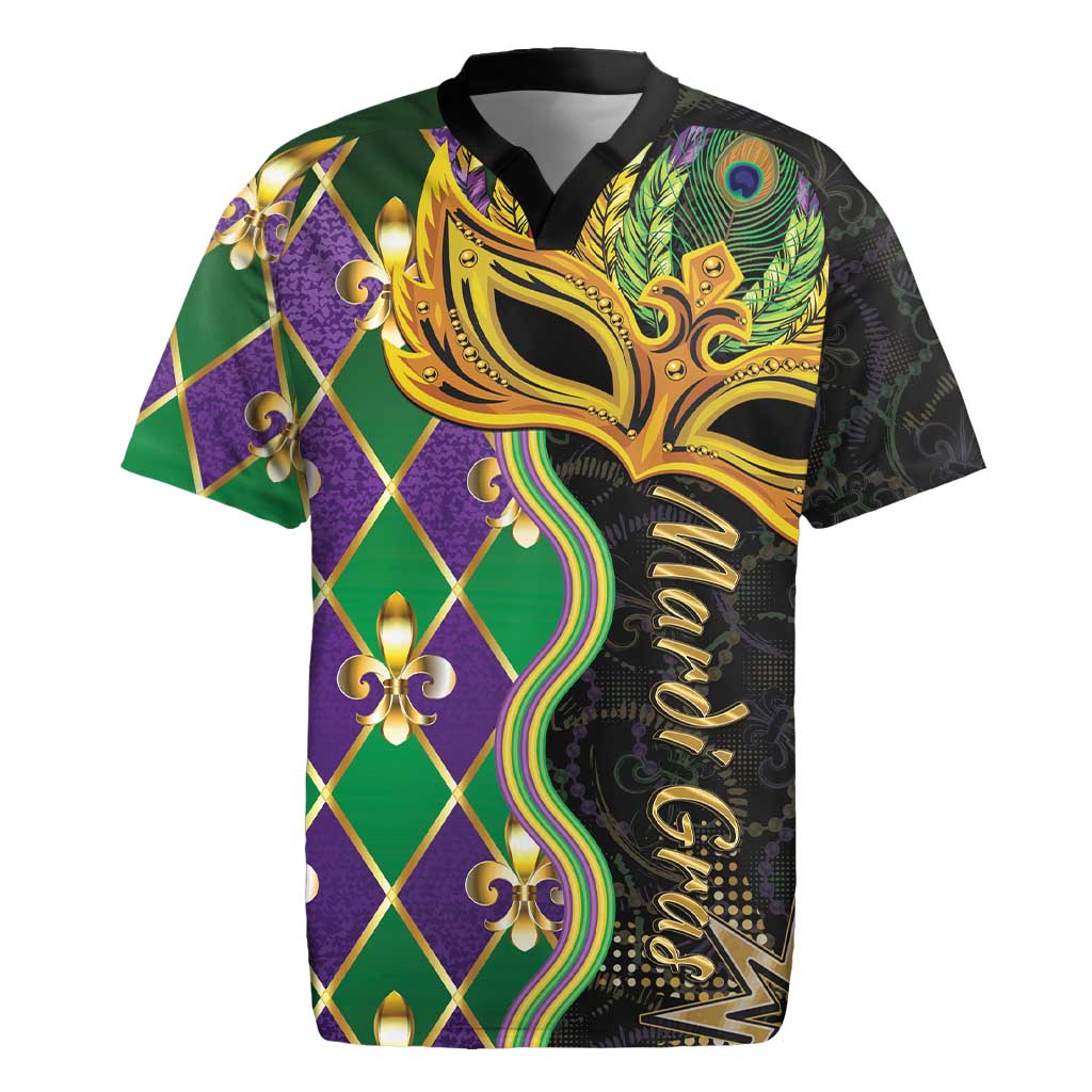 Personalized Mardi Gras Rugby Jersey Gold Mask Unique Style