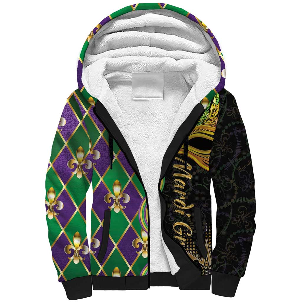 Personalized Mardi Gras Sherpa Hoodie Gold Mask Unique Style