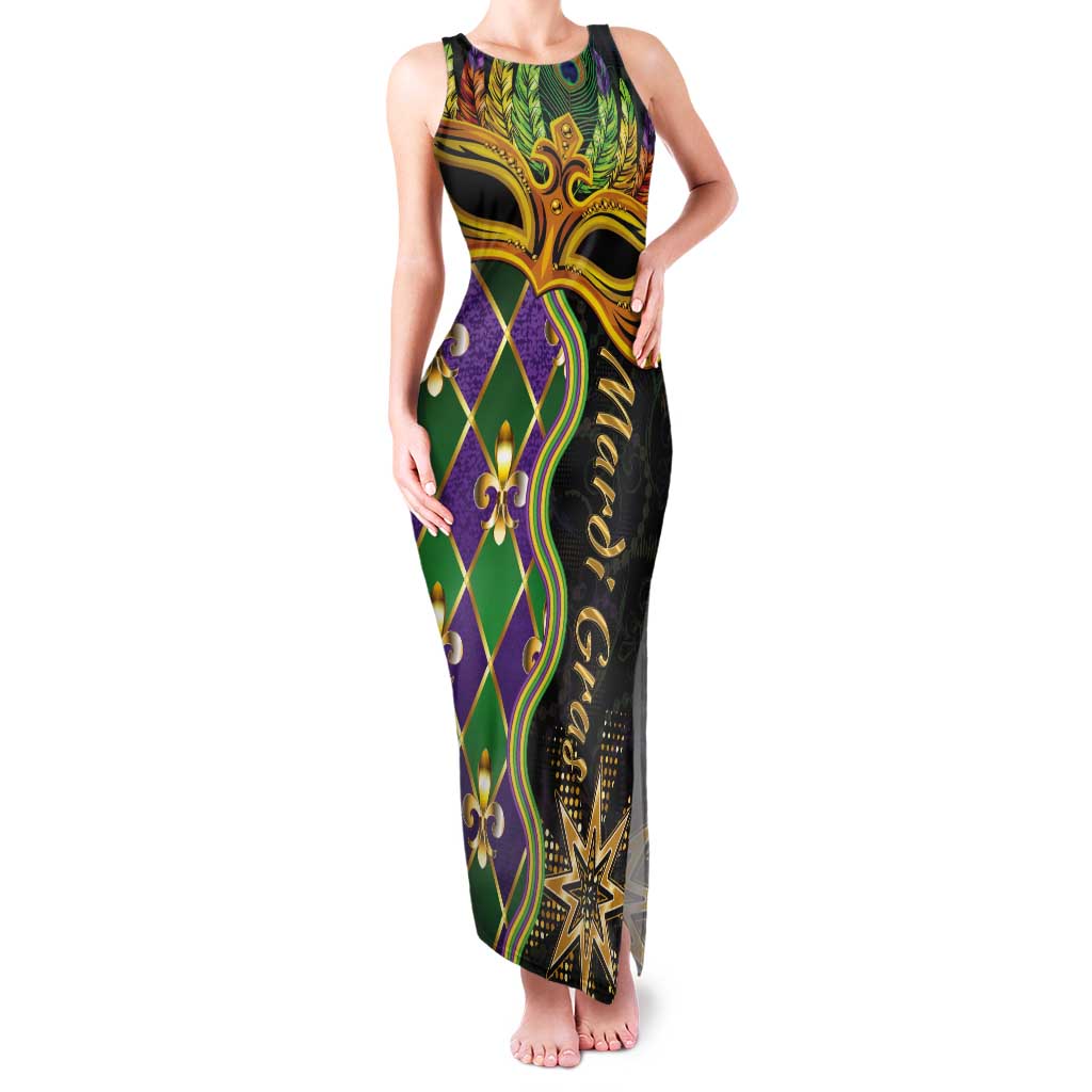 Personalized Mardi Gras Tank Maxi Dress Gold Mask Unique Style