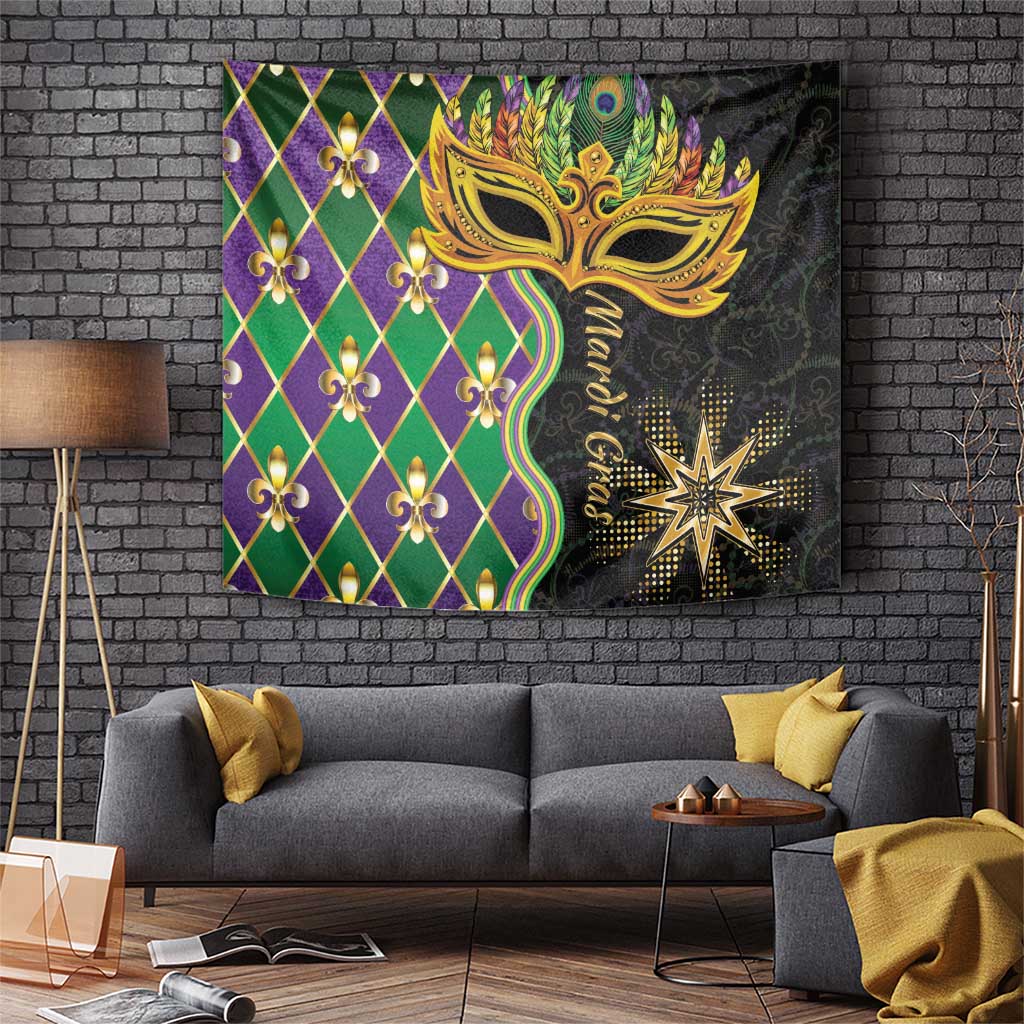 Personalized Mardi Gras Tapestry Gold Mask Unique Style