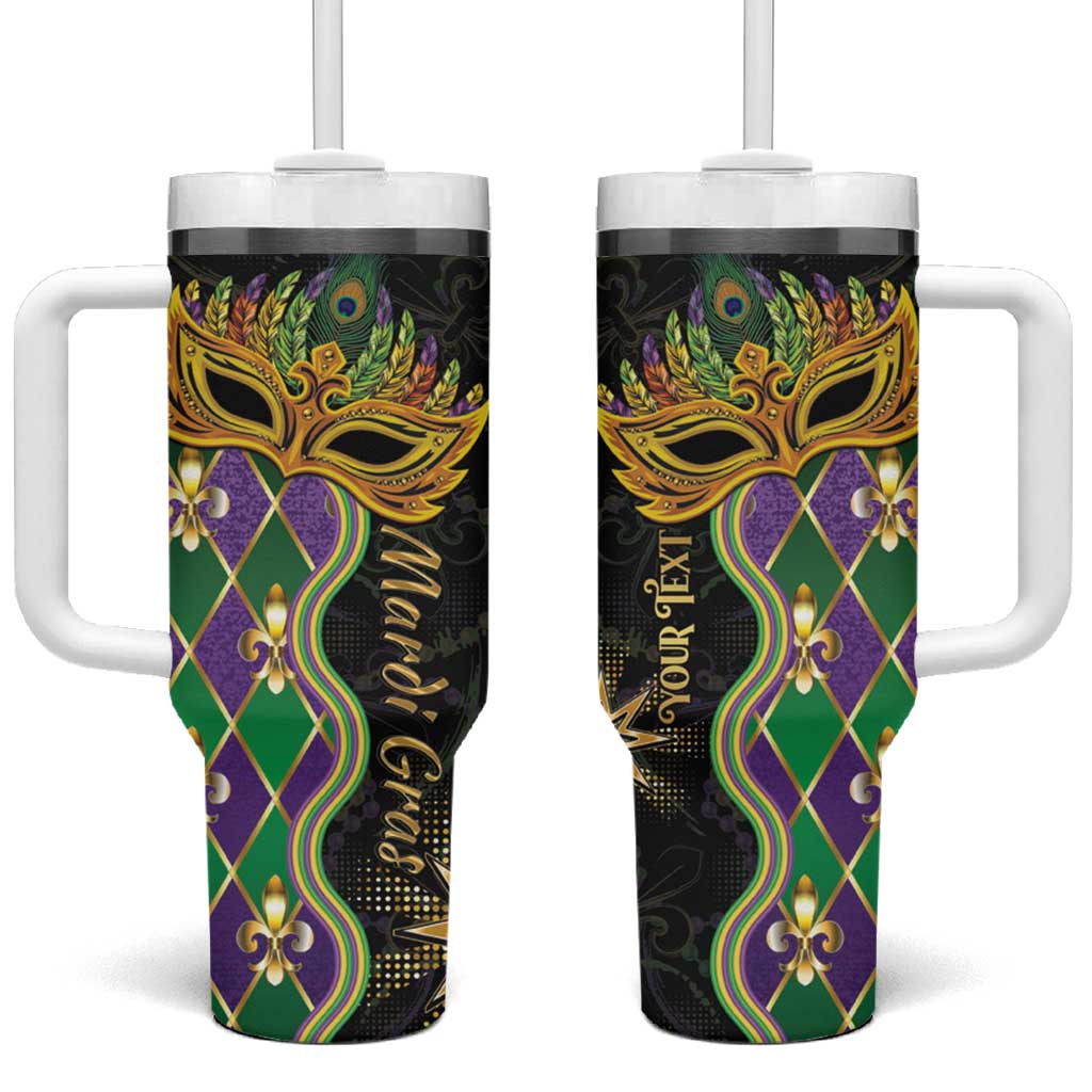 Personalized Mardi Gras Tumbler With Handle Gold Mask Unique Style