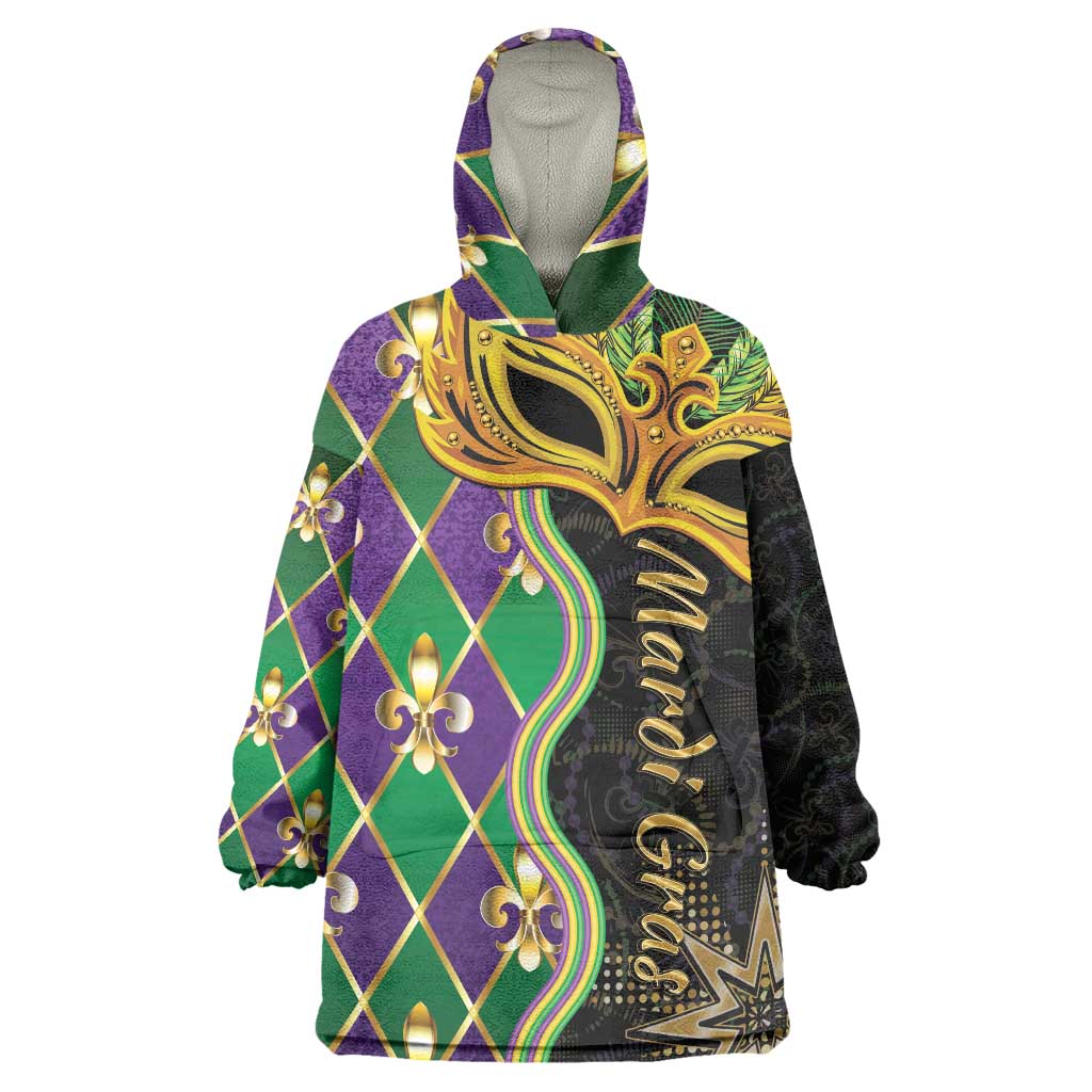 Personalized Mardi Gras Wearable Blanket Hoodie Gold Mask Unique Style